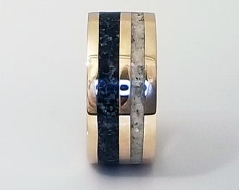 Jet and Mother of Pear silver and bronze ring