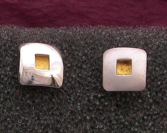 24 karat gold square with Argentium sterling silver covering square