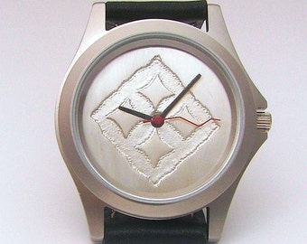 Silver etched watch with Adinkra Symbol