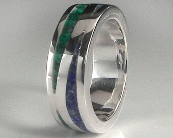 Silver Argentium with Malachite and Lapis ring