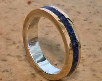 Lapis ring with silver lining and bronze bars