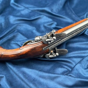 DEKO Icke-skjutande 2-pipig flintlåspistol Leclerc, Frankrike 1700-tal ca. 36 cm.