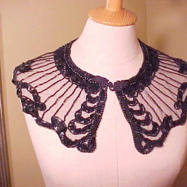 Vintage Black Lace Beaded Collar