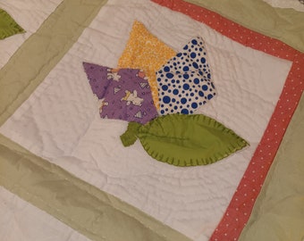 Spring Blossoms Lap Quilt Handmade Appliqued, Quilted!