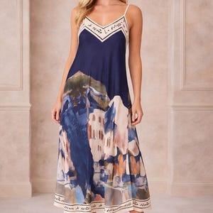 Satin Cami Border Print Swing Dress- One Size-Summer Dress-Sleeveless-Cami Dress-Holiday Outfits-Gift For Her-Casual