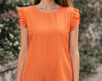 Elegant Casual Blouse for Women – Ruffle Sleeve Smooth Texture Lightweight Top