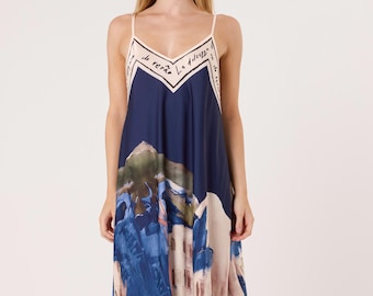 Satin Cami Border Print Swing Dress- One Size-Summer Dress-Sleeveless-Cami Dress-Holiday Outfits-Gift For Her-Casual