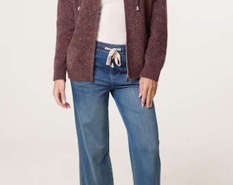 Cozy Zip Up Hoodie for Women – Soft Knit Hooded Sweater, Casual Fall & Winter Layer