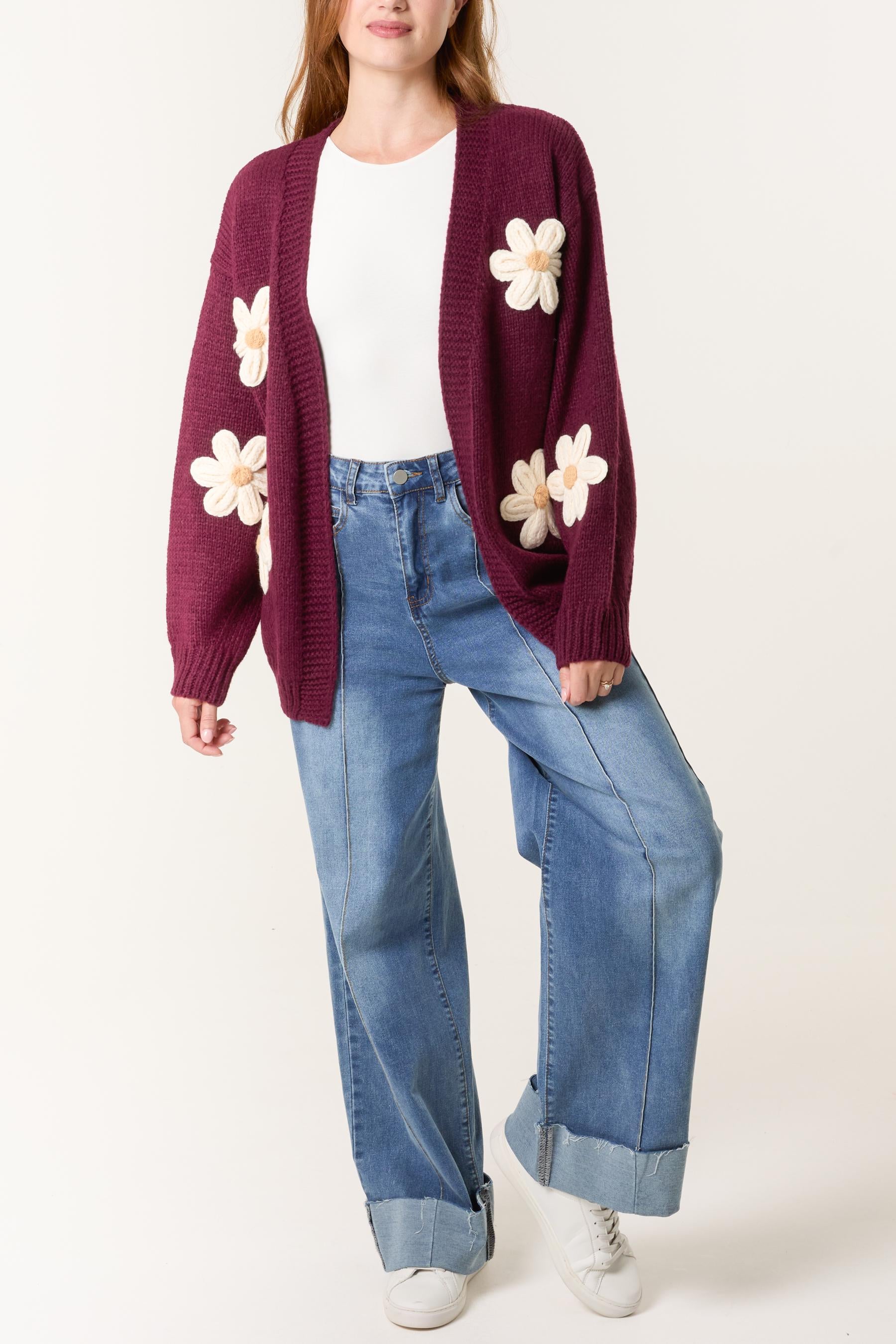 3D Daisy Flower Cardigan: Women's Cozy Knit, Autumn/winter - Etsy