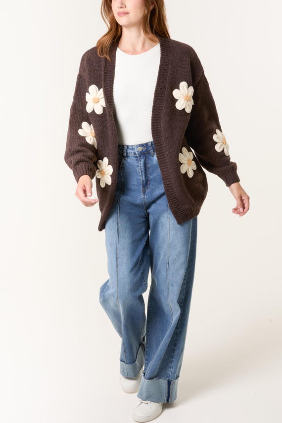 3D Daisy Flower Cardigan: Women's Cozy Knit, Autumn/winter - Etsy