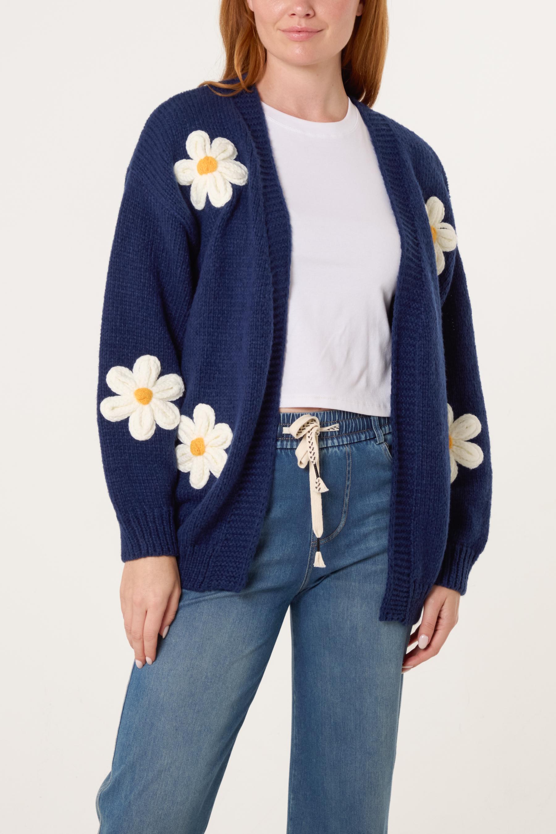 3D Daisy Flower Cardigan: Women's Cozy Knit, Autumn/winter - Etsy