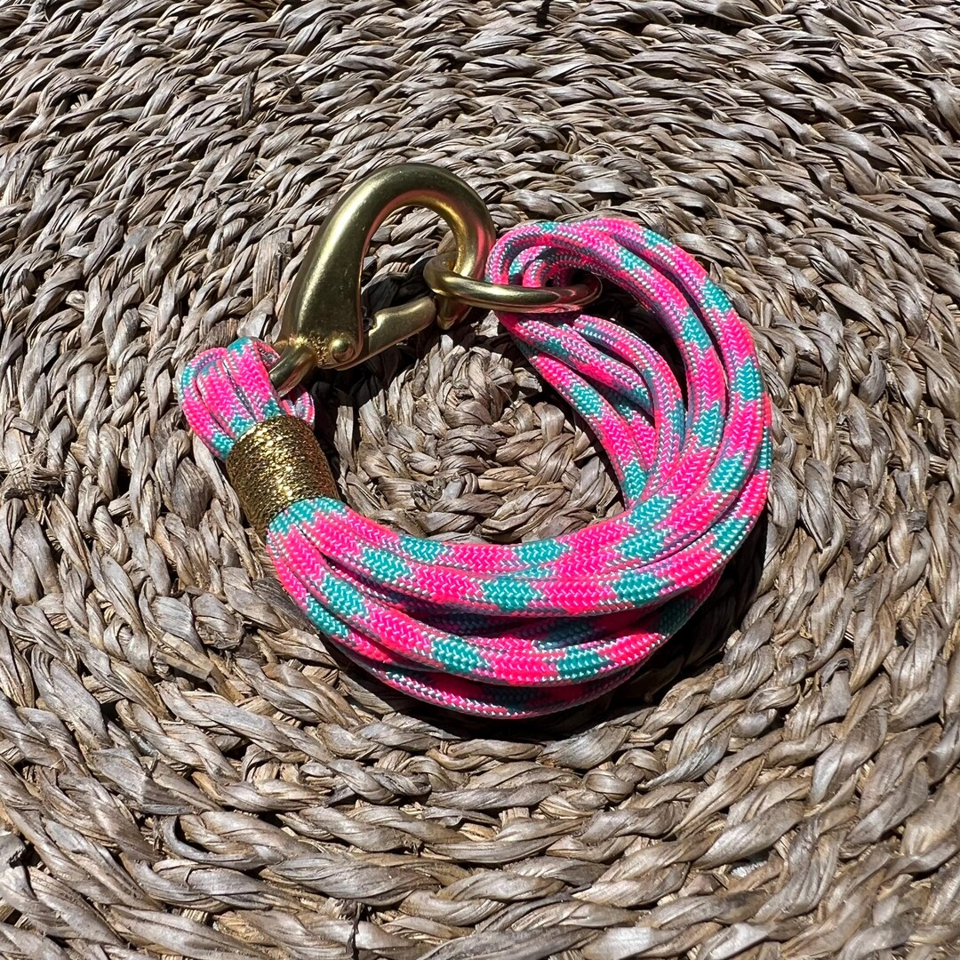 Aqua & Neon Pink With Gold Nautical Rope Bracelet - Etsy