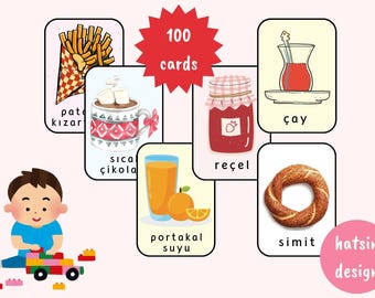 100 tarjetas didácticas de comida turca - preescolar - educación en casa - PDF