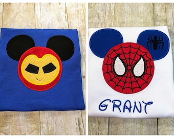 Spider Man OR Iron Man Mouse Ears Embroidered Shirt