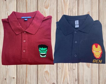 Hulk oder Iron Man Gesicht besticktes Poloshirt