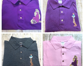 Polos bordados Rapunzel ou Flynn Rider