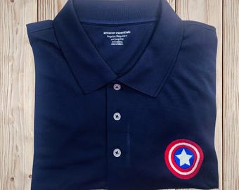 Captain America Schild besticktes Poloshirt