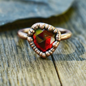Garnet Stacking Ring, Bohemian Garnet Ring, Raw Crystal Ring, January Birthstone Ring, Raw Garnet Ring, Natural Garnet Ring