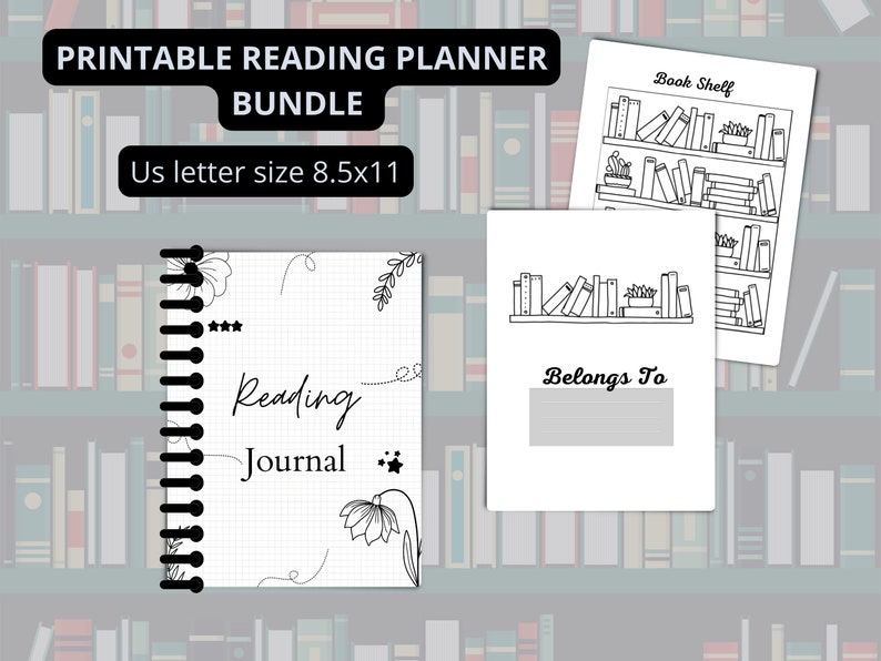 Minimalist Reading Planner Bundle Printable Reading Journal Digital ...