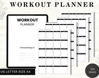 Planer ćwiczeń, Planer ćwiczeń do wydruku, Dziennik fitness, Śledzenie utraty wagi, Tygodniowy dziennik ćwiczeń, Planer dobrego samopoczucia