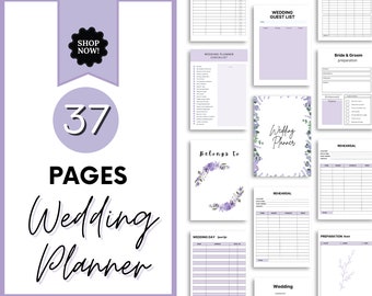 Paquete de planificador de bodas imprimible, kit organizador de bodas, carpeta de planificación de bodas, planificador de bodas DIY, descarga instantánea