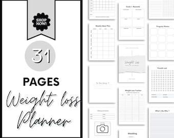 Weight loss Planner, Weight Loss Journal, Weightloss Tracker, Fitness Planner Printable, Weight Loss Chart, Pounds Lost, Body Measurements