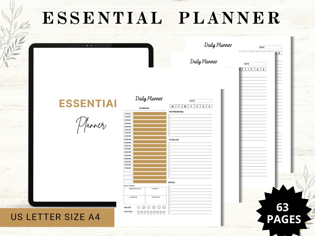 Essential Planner, Daily Weekly Monthly Planner Printable, Digital ...