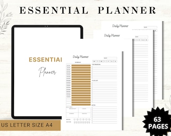 Essential Planner, codzienny, tygodniowy, miesięczny planer do druku, cyfrowy planer szczęścia