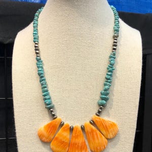 spiny oyster beaded necklace ladies turquoise necklace handmade western jewelry for women orange turquoise Navajo pearl necklace