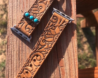leather Apple Watch band ladies custom leather watch band hand tooled watch band western jewelry accessories cowgirl Apple Watch band