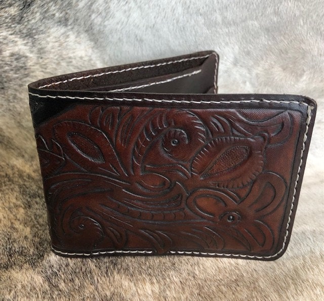 Genuine Tooled Leather Bi-Fold Wallet