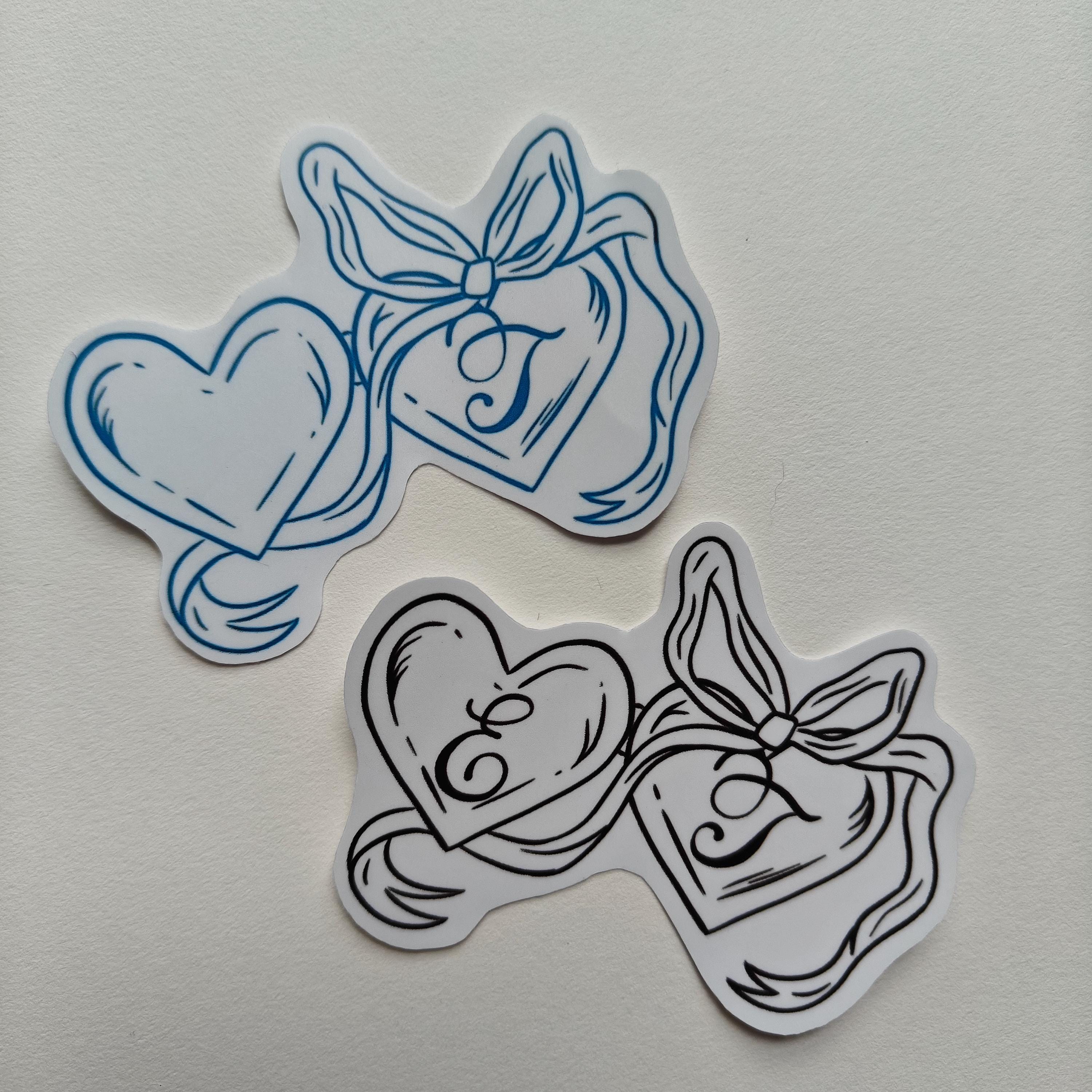Custom Initials Heart Locket Sticker: Monochromatic Waterproof