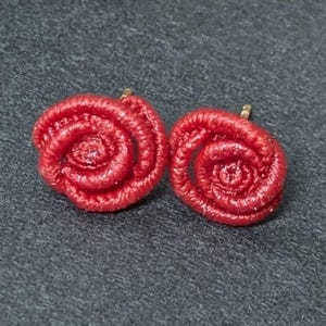 Micro Macrame Rose Stud Earrings | Handmade Floral Earrings | Tiny Boho Flower Jewelry | Minimalist Gift