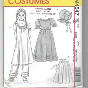 Early American Costume Sewing Pattern McCall&#39;s Costumes M4575 Children and Girls Size 3 - 6
