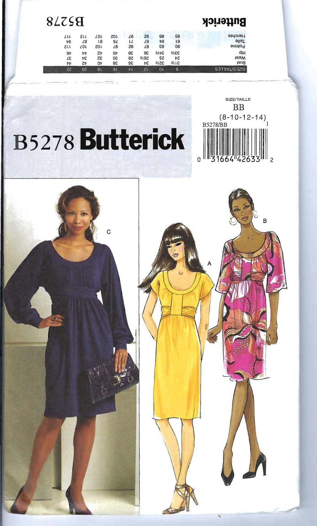 Misses Dress EASY Sewing Pattern Butterick B5278 Size 8 - 14 Uncut ...
