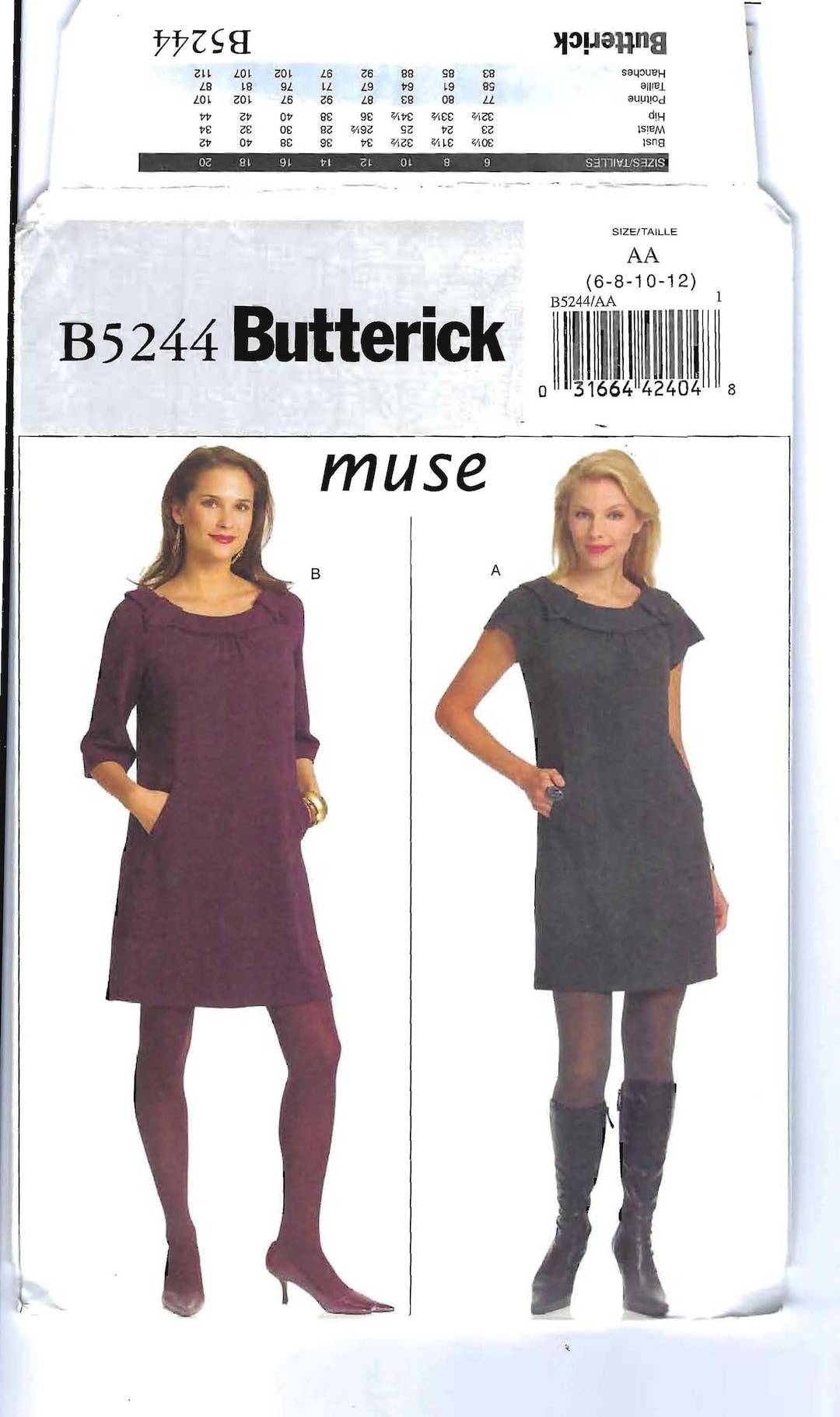 Misses Dress Sewing Pattern Butterick B5244 Size 6 - 12 Uncut Factory ...