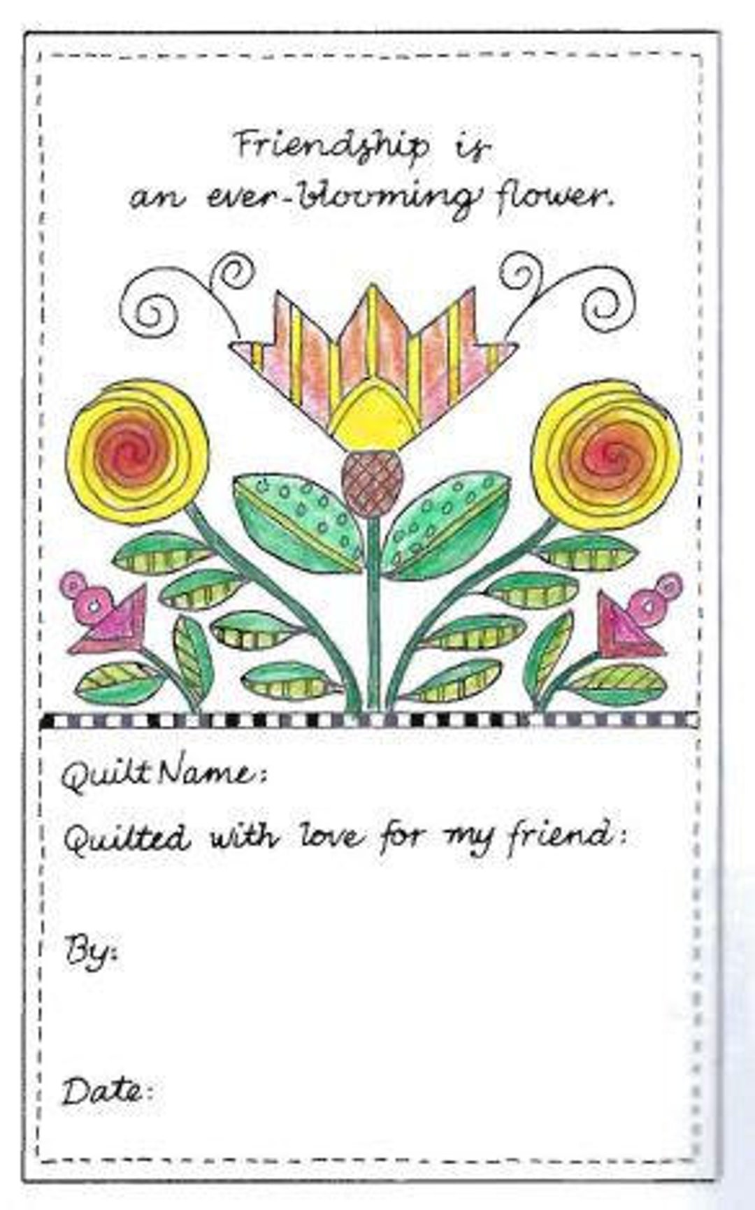 Friendship Book Label Handmade Quilt Label Sheet of 4 Friendship is an Ever Blooming Flower ...