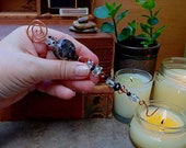 handcrafted hammered copper candle snuffer magick wand Christmas ornament with red glass beads one of a kind original design multipurpose