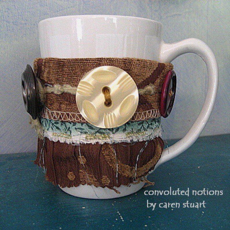 Handmade Coffee Cup Cozy Fabric Bracelet Wrist Cuff With Large - Etsy