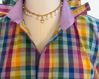 Überarbeitetes Rüschenkragen Shirt | Einer von einem Upcycled Button Down | Englisches Wäsche-Hell-Karo