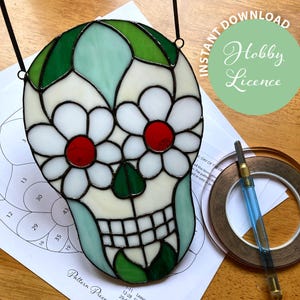 Day of The Dead Stained Glass Pattern: Sugar Skull Suncatcher (PDF, SVG Download)