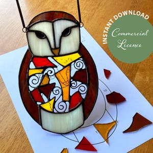 Stained Glass Owl Pattern, Scrap Glass Project, Offcuts Suncatcher PDF & SVG, Commercial Licence