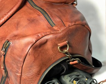 Handmade Leather Duffle Bag with Shoe Compartment: Travel Weekender