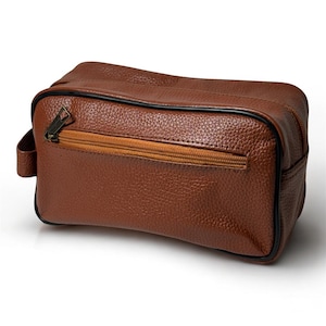 Męska skórzana kosmetyczka – Brązowy Dopp Kit Organizer podróżny – Zestaw do golenia dla mężczyzn – Prezent dla drużby – Spersonalizowana torba podróżna