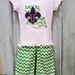 Reviewed by Inactive reviewed Mardi Gras Green Chevron Ruffle Pant and appliqued tee shirt with Louisiana and fleur de lis