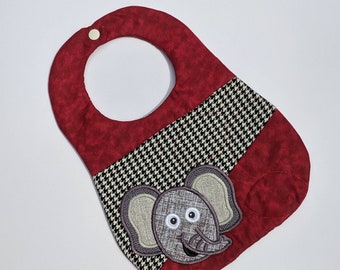 Crimson, Houndstooth, and Elephant Bib