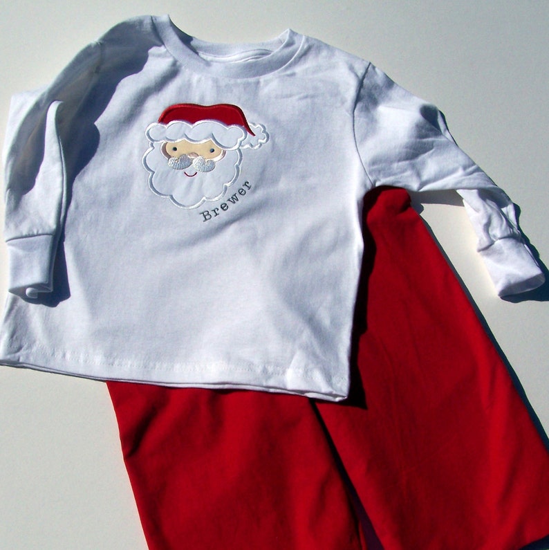 Personalized Santa Applique Tee Shirt and Pants set image 0