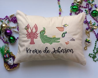 Mardi Gras Krewe Pillow Cover Personalized with Family Name