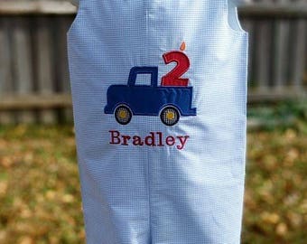 Blue truck birthday outfit, truck jon jon, birthday romper