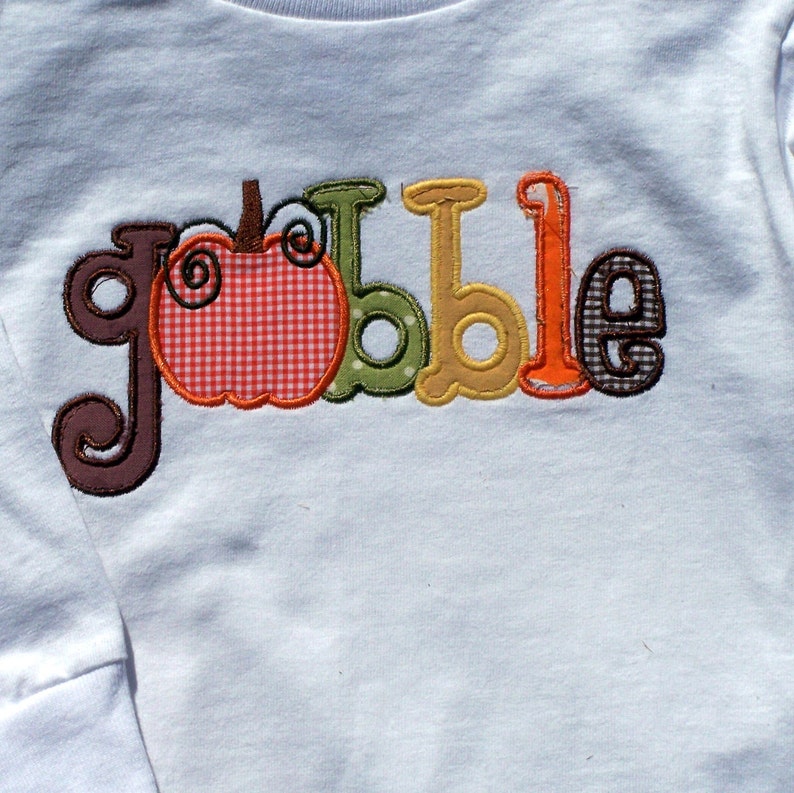 Gobble Thanksgiving Appliqued Tee shirt and Pant Set for image 1